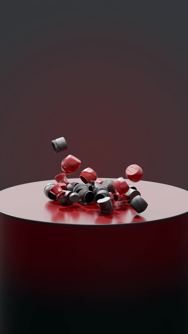 tapas cilíndricas rojas y negras en una pantalla roja