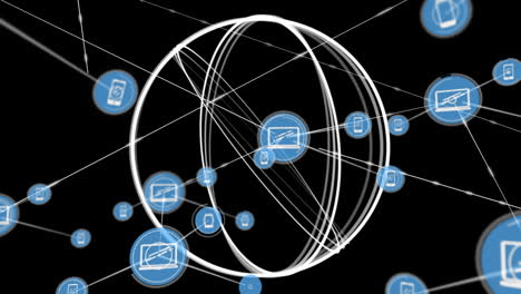animation of network of connections over circles spinning