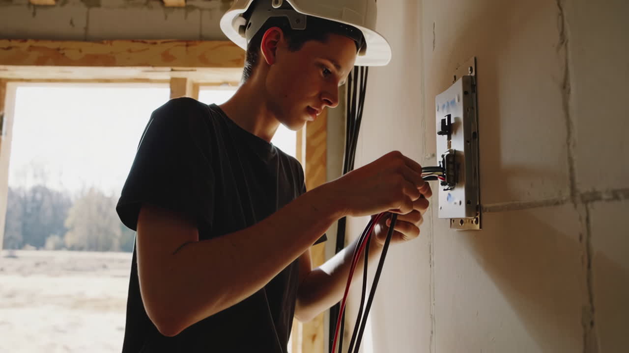 Electrician Working on Home Electrical Wiring