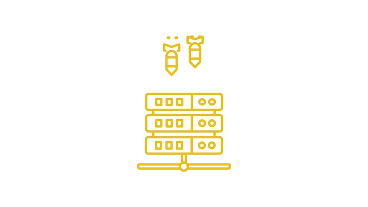 Animated Icon of Server Rack Under Cyber Attack