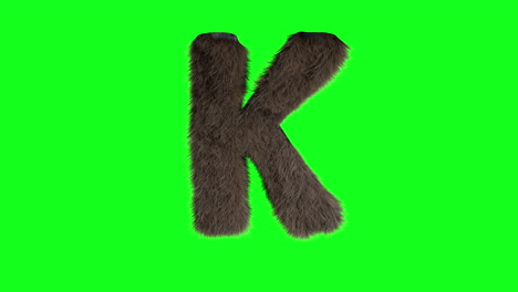 furry hairy 3d letter k on green screen