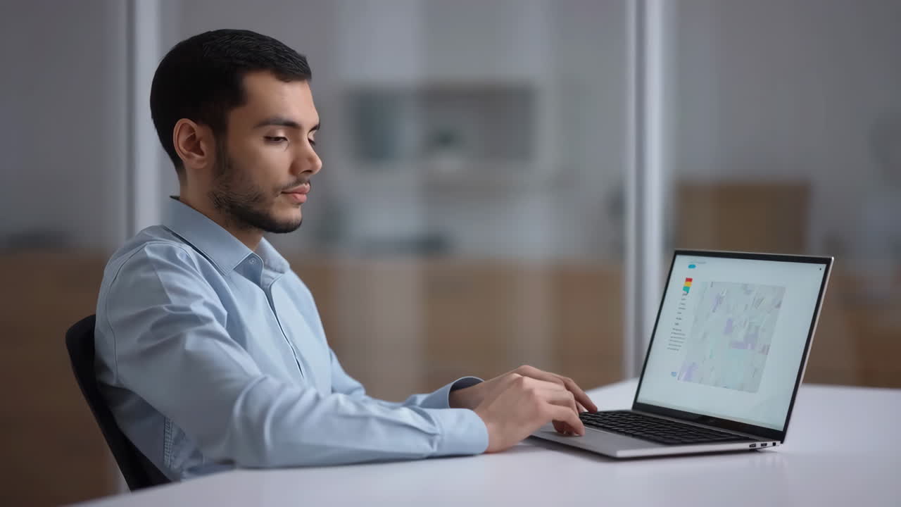 un hombre trabajando en una computadora portátil en un entorno de oficina