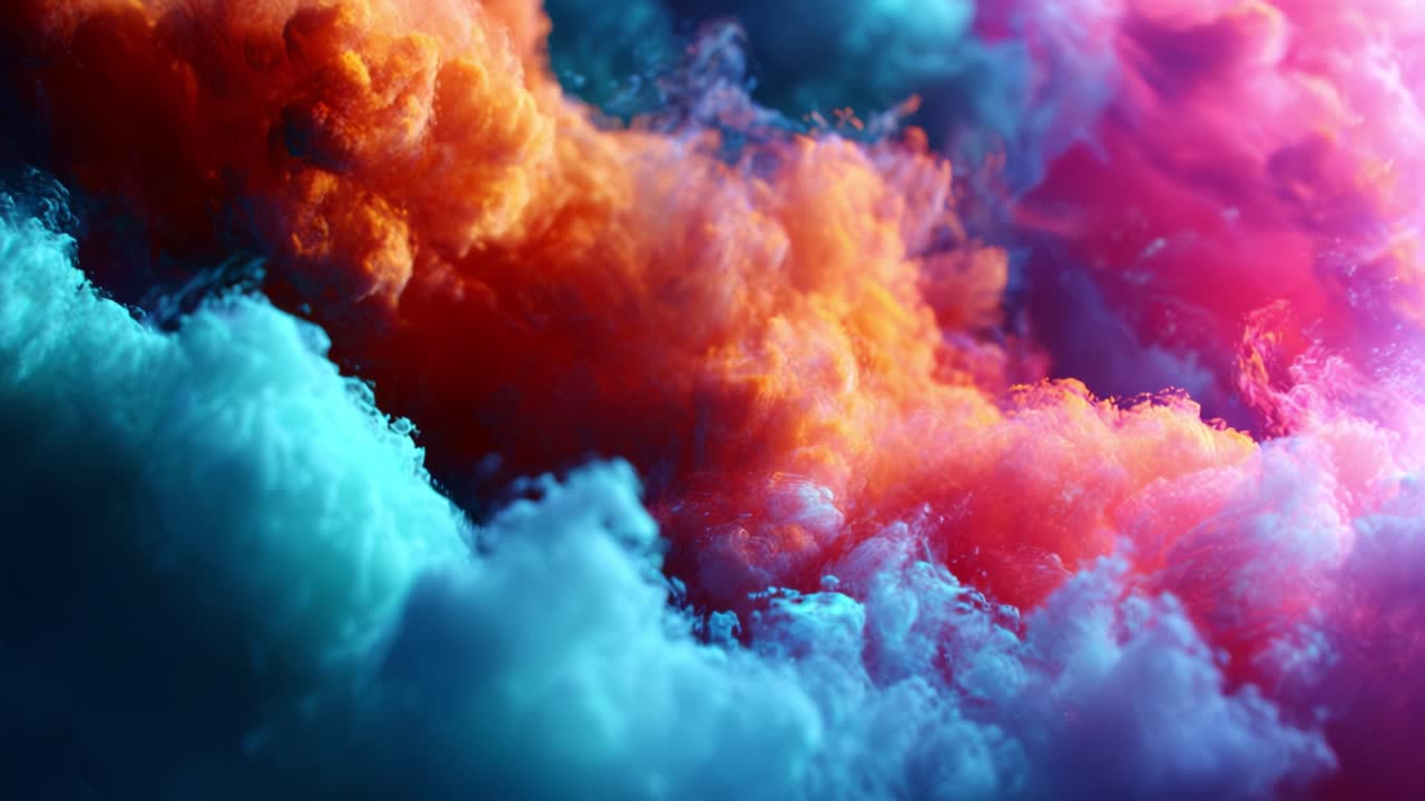 Una straordinaria rappresentazione di nuvole astratte e colorate che evoca meraviglia, texture dinamiche e tonalità vivide che si fondono armoniosamente in una rappresentazione artistica di elementi vaporosi
