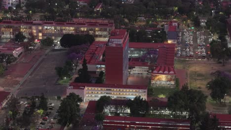 aerial drone view of main buildings on a university campus