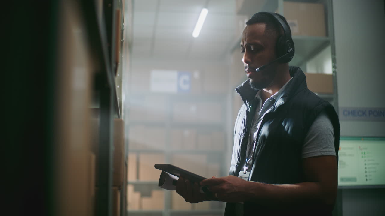 Warehouse Worker Checking Inventory