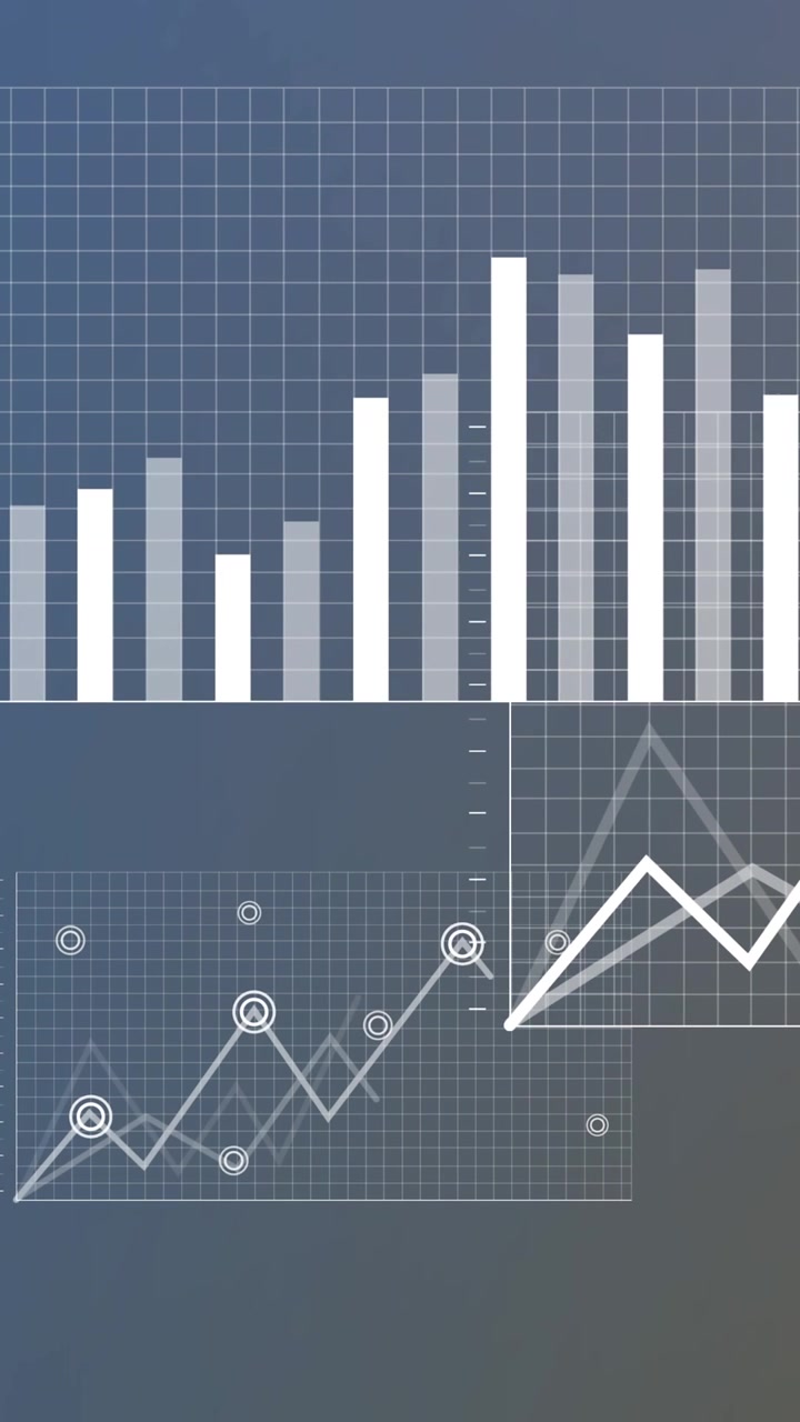Animazione di elaborazione di dati finanziari con statistiche
