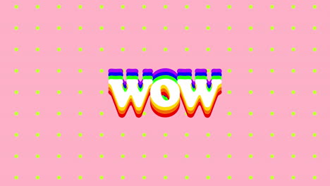 animación digital del texto wow contra filas de puntos amarillos sobre fondo rosa