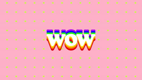 digital animation of wow text against rows of yellow dots on pink background