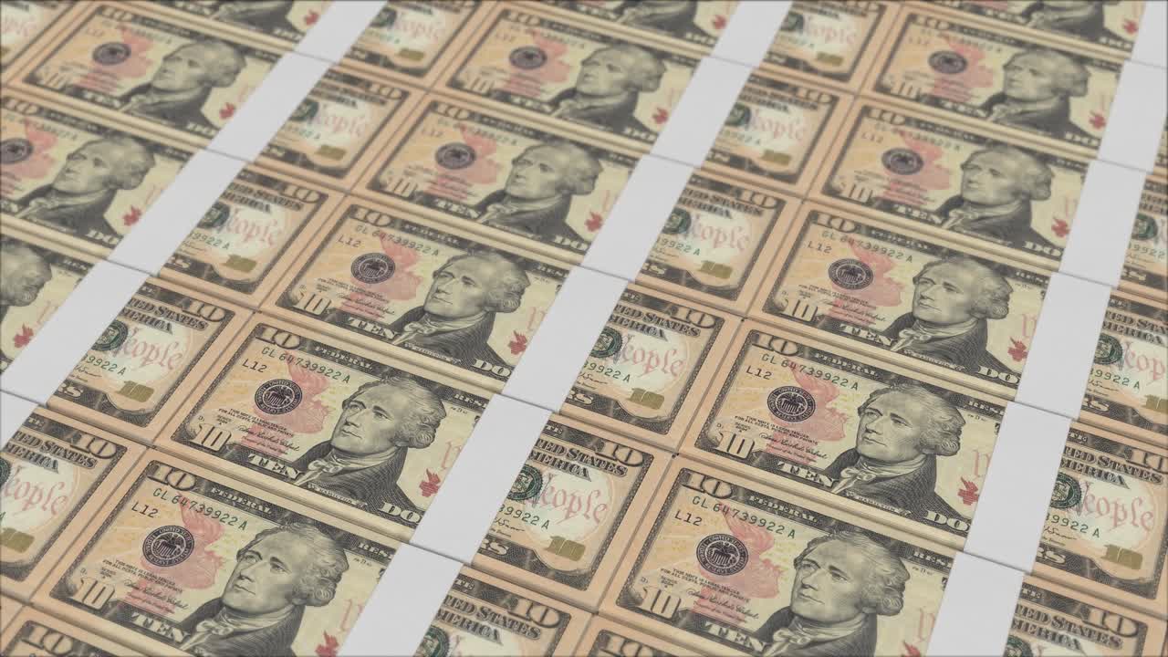 impresión de billetes de 10 dólares por una prensa de dinero