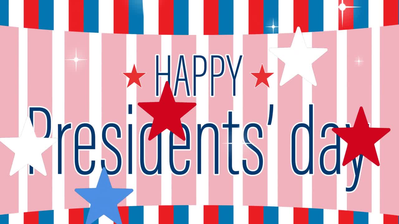 Animation of presidents' day text over red, white and blue of united states of america