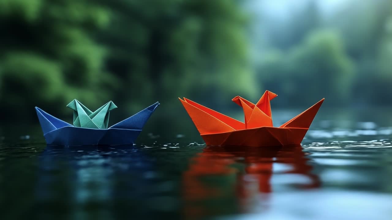 Colorful Origami Paper Boats on a Rainy Day