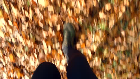 close up of man running through autumn landscape