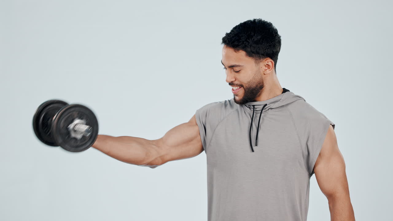 Strong, bodybuilder and training bicep in exercise