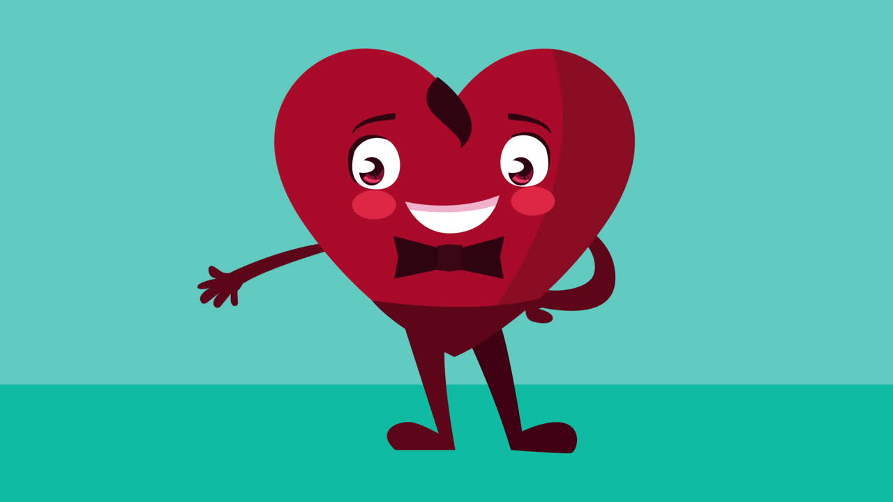 남자 심장 캐릭터와 함께 행복한 발렌타인 데이 카드