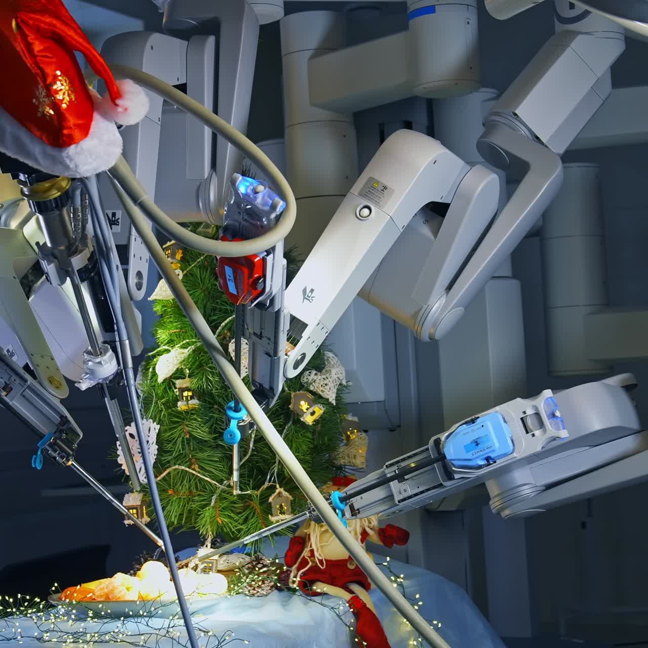Hospital with robotic technology equipment. Close up view of medical robotic surgical arm