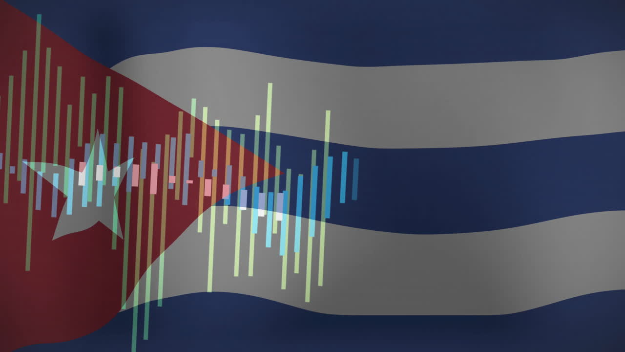 쿠바 발 위에 금융 데이터 처리 애니메이션이 그려져 있습니다.