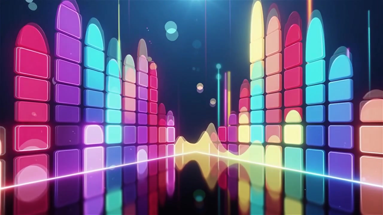 未来的なレインボーネオンの音楽イコライザービジュアライザー背景。