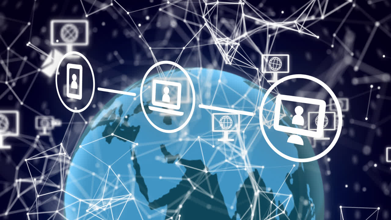 animación del globo con iconos y procesamiento de datos