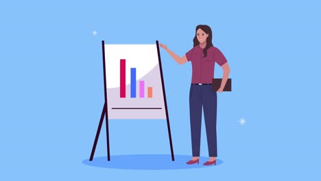 elegante mujer de negocios trabajadora con animación de estadísticas