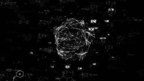 animación de ecuaciones matemáticas y formas con procesamiento de datos en fondo negro
