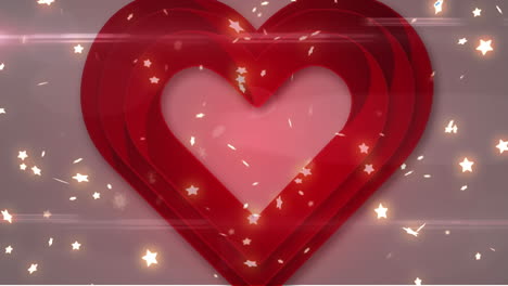 animación de estrellas brillantes que caen sobre un corazón rojo pulsante y luz rosa