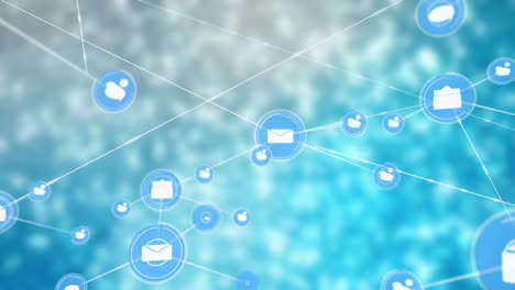 Animation of network of digital icons against textured blue gradient background