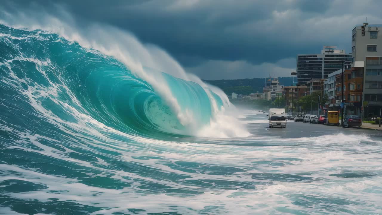 Tsunami Flooding City Streets