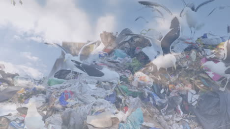 Animation of clouds over birds in waste disposal site