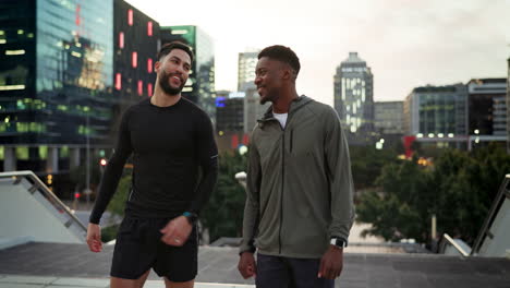 fitness, running and friends fist bump