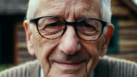 a close-up portrait of an elderly man with glasses and a mustache, looking at the camera and smiling slightly.