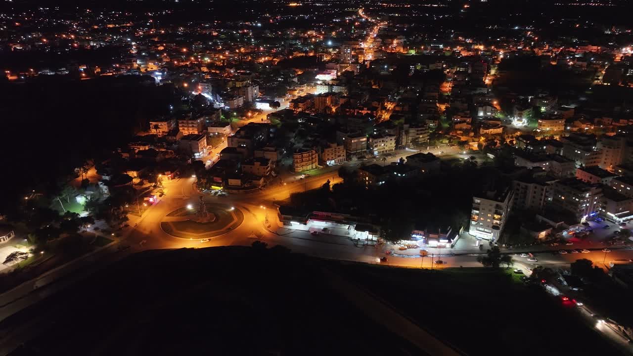 Turkish Republic of Northern Cyprus Famagusta Night Aerial Drone Shooting