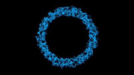donut shape with hole. structure of sphere with network connection lines and dots isolated on black background in futuristic digital computer technology concept, 3d abstract illustration