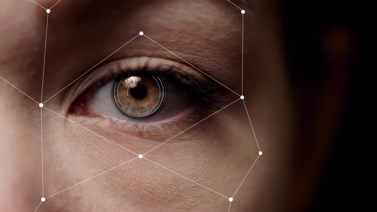 reconocimiento facial de mitad de cara. realidad aumentada. ojo marrón