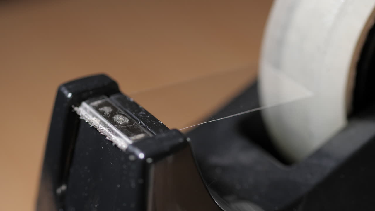 가까이, 테이블 탑 디스펜서에서  ⁇ 어진 접착제 테이프