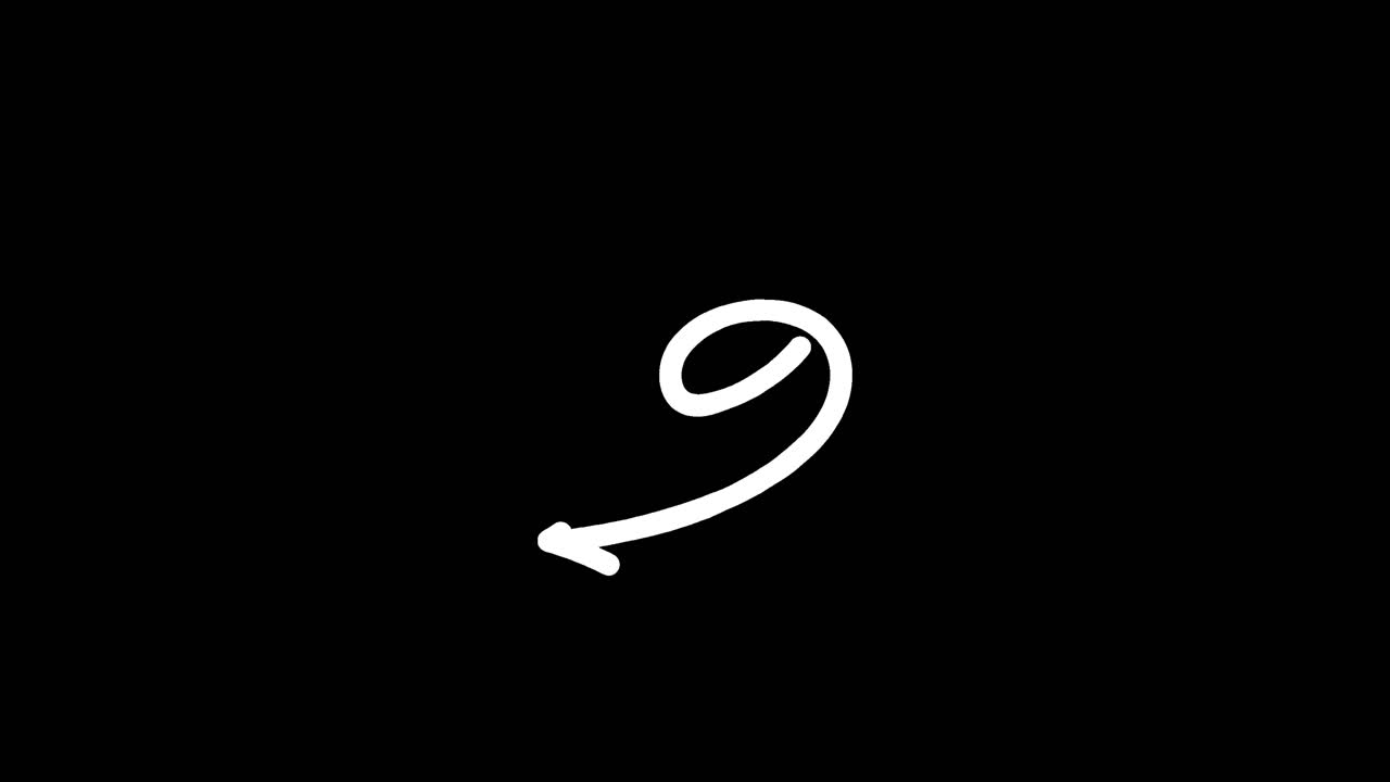 Animated White Hand Drawn Arrows and Curly Lines on Black Background
