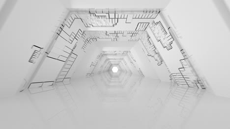 go forward in the empty white tunnel, 3d rendering.