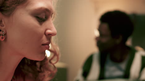 woman eating fried chicken