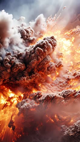 intense volcanic eruption with ash plumes and flames in a remote landscape