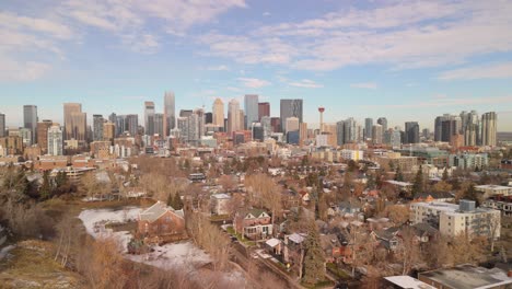 drone flight of downtown calgary in the day