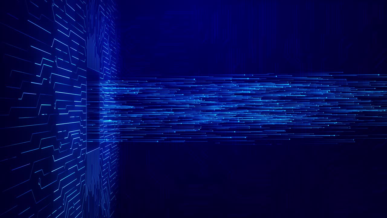 Hightech animation glowing circuit pattern streaks of blue light flares for digital network