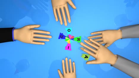 3d empresarios que forman la palabra cooperación