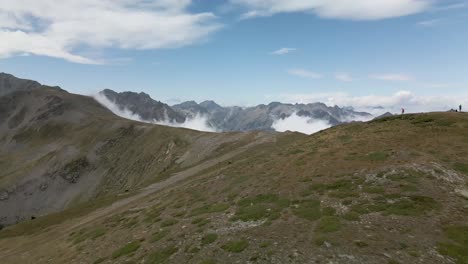 aerial view of the mountain peak following the ridge in la cerdanya