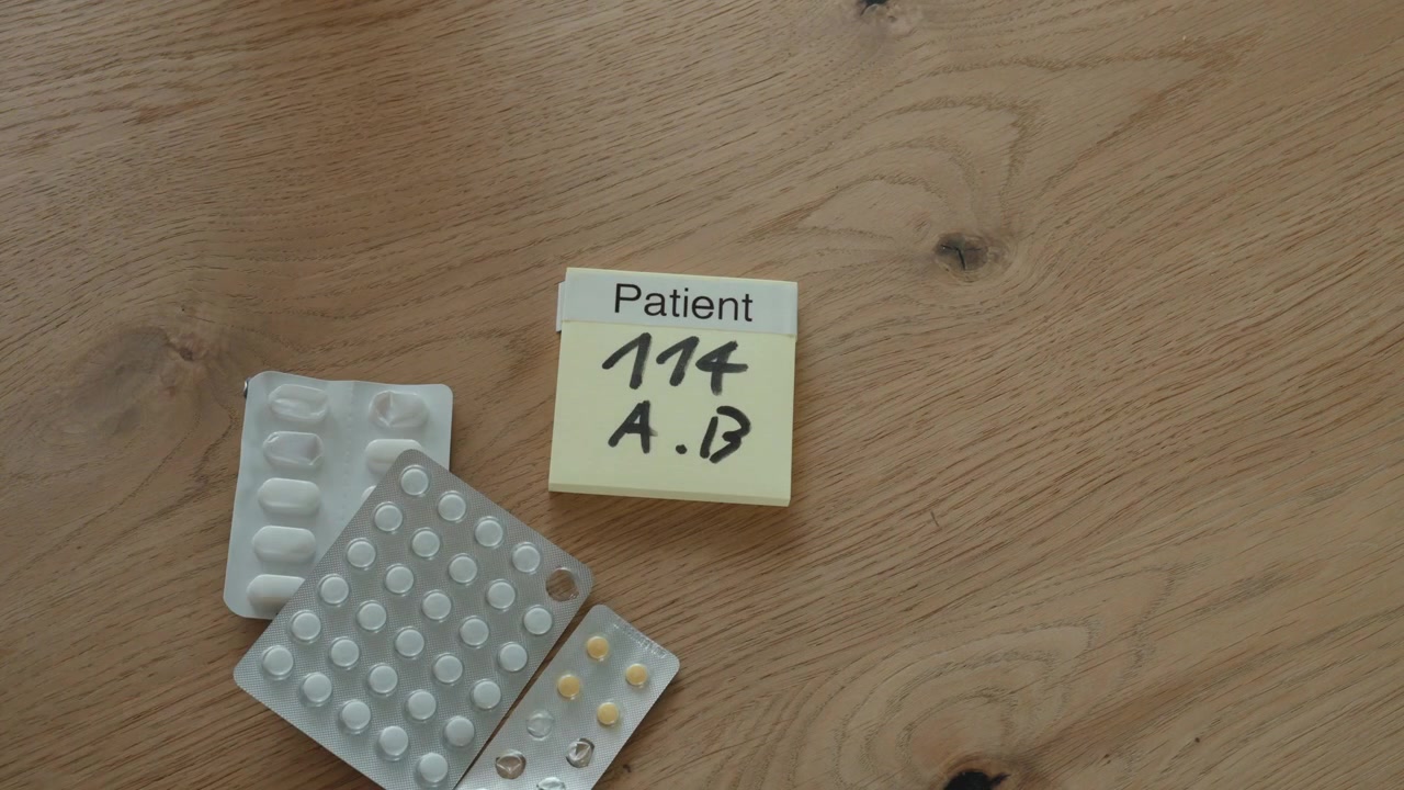 Une personne étiquette des médicaments pour un patient spécifique avant l'administration. Concept de gestion des médicaments, de sécurité des patients, de soins de santé et d'organisation pharmaceutique