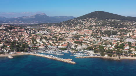 Seaside-resort-town-Provence-Alpes-Côte-d'Azur-aerial-shot-Carqueiranne-France