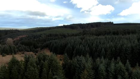 Drone-hyper-lapse-across-huge-forest-countryside-with-sun-bursting-through-clouds