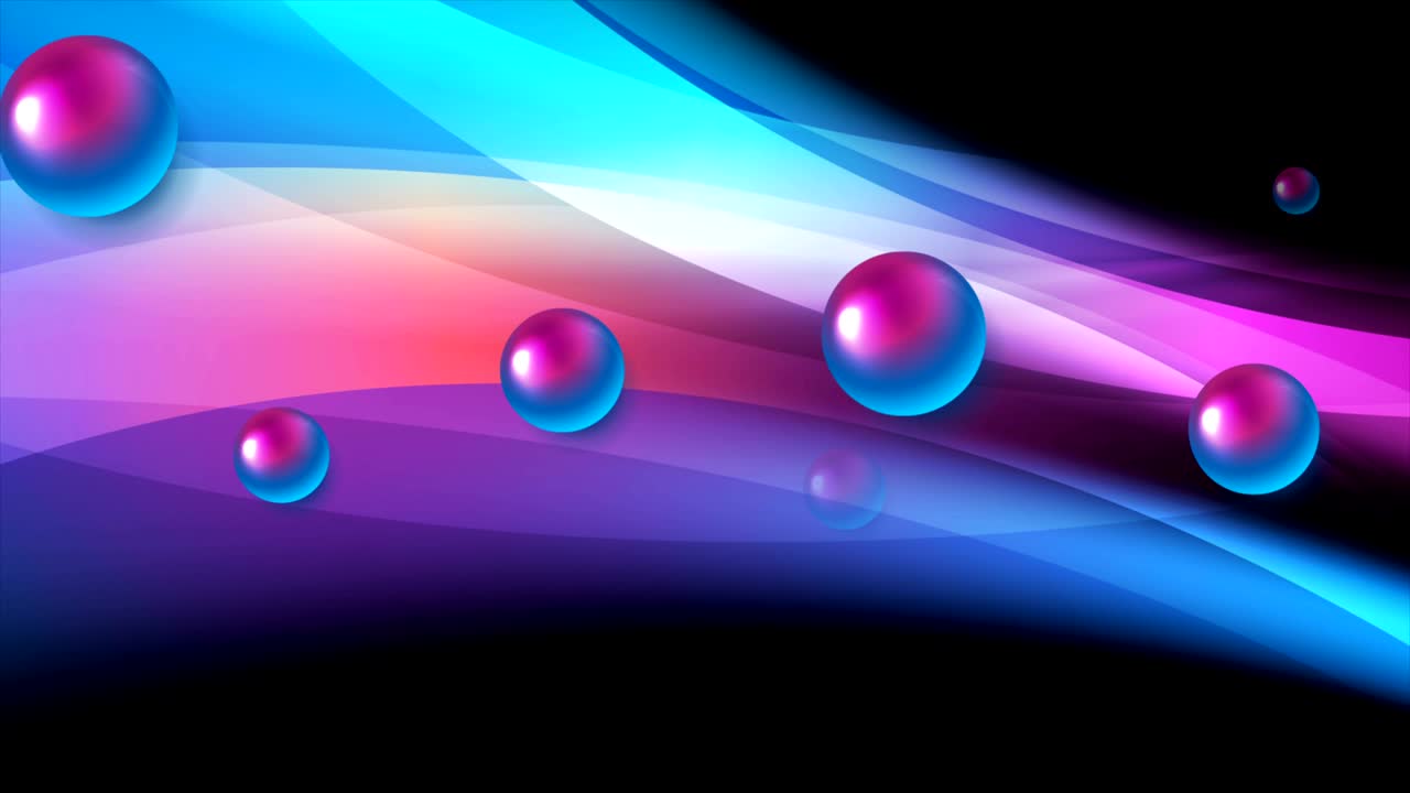 Abstract motion background with smooth luminous waves and glossy spheres