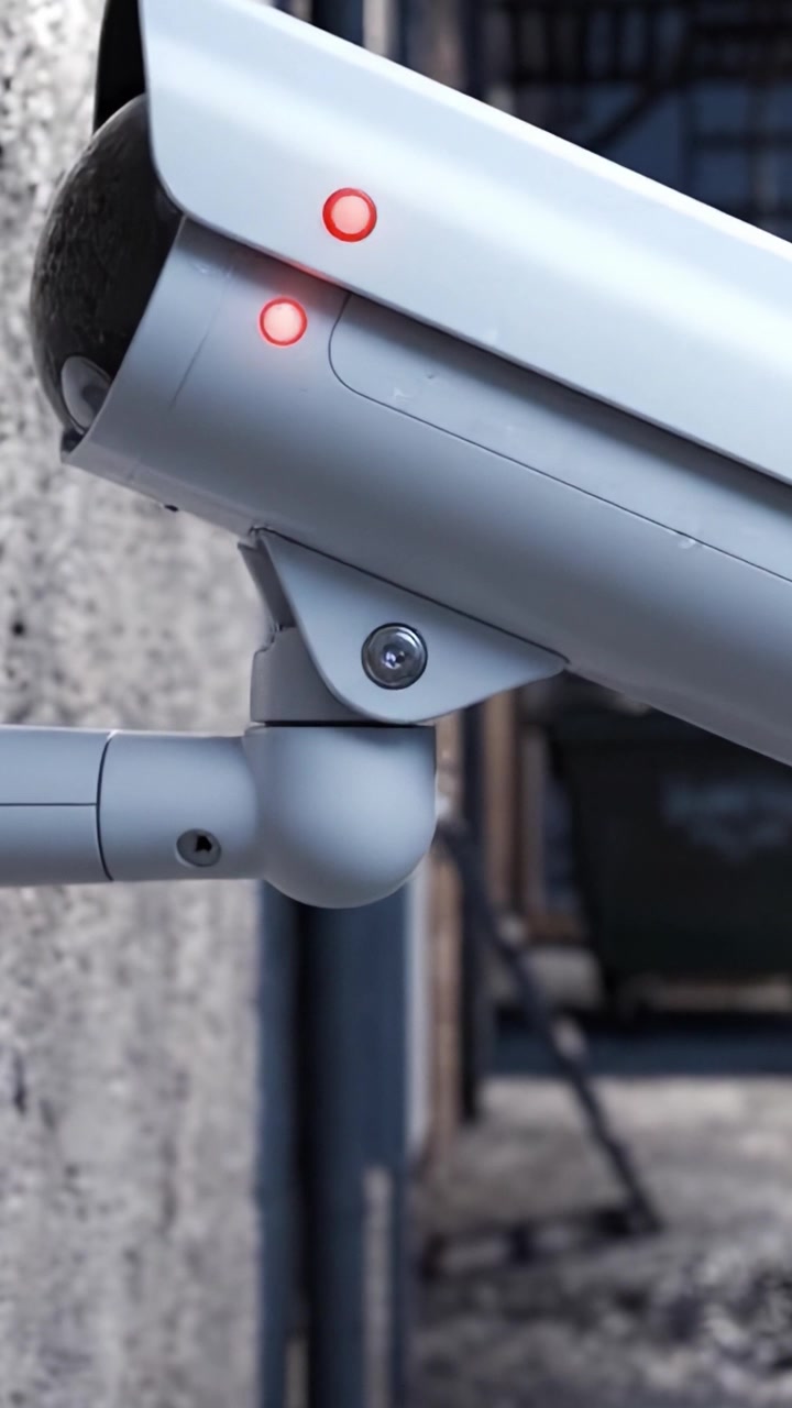 Close-Up View of a Modern Surveillance Camera Featuring Illuminated Indicators Installed on a Concrete Wall for Enhanced Security Monitoring