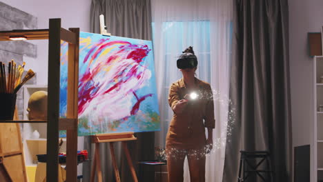 female painter using virtual reality headset