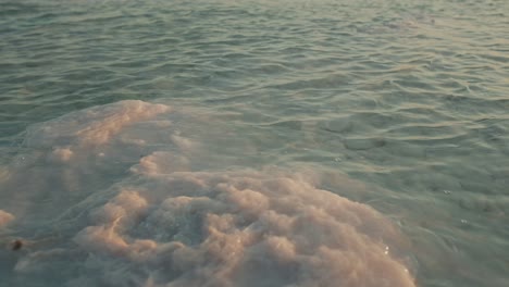 pink salt clusters in a desert lagoon