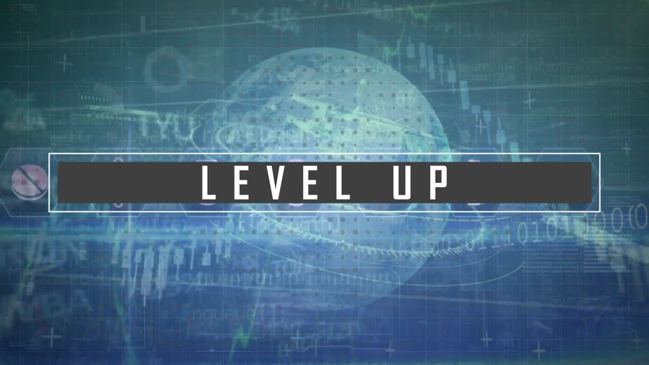 animación de texto de nivel superior con procesamiento de datos y globo sobre fondo verde